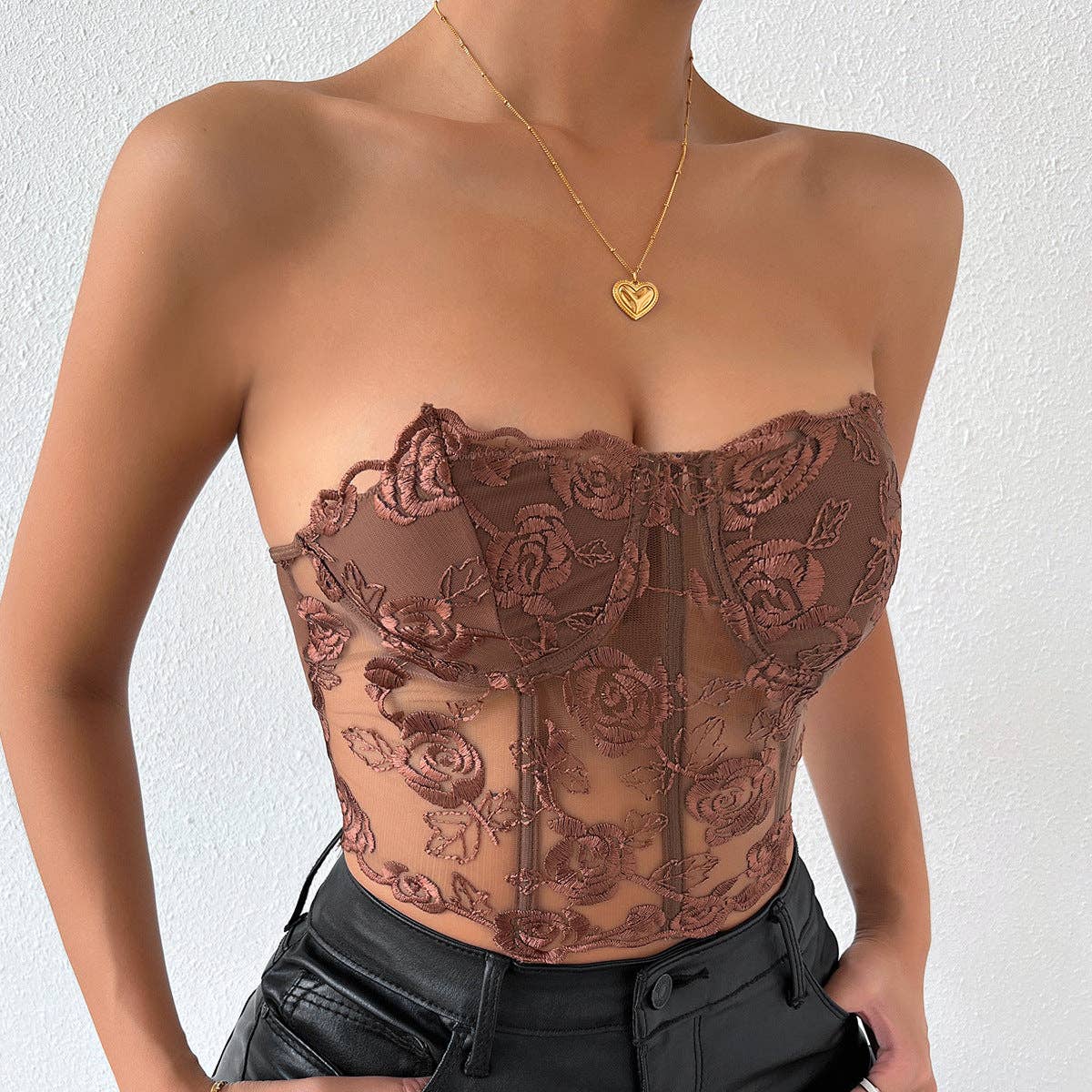 Rose Lace Strapless Bustier