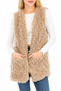 Extra Soft Brushed Faux Fur Long Vest with Pockets
