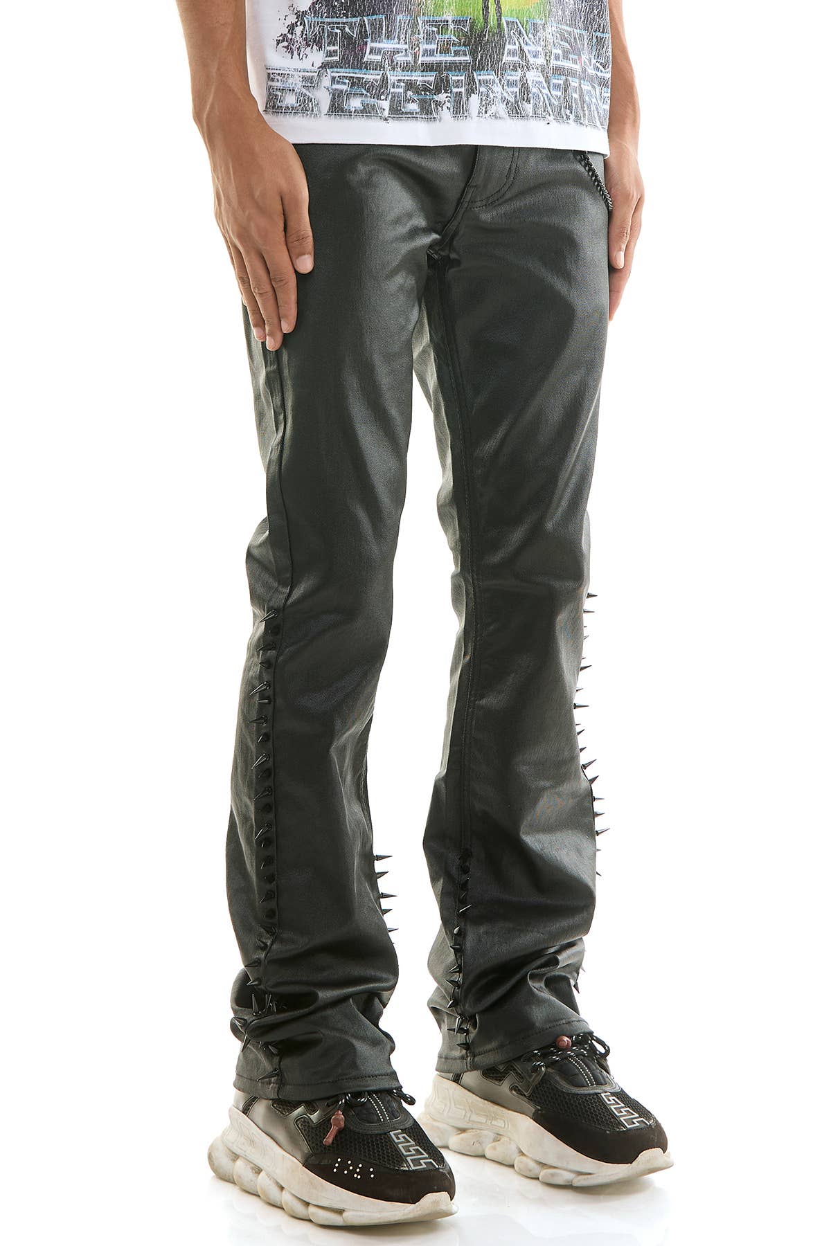 SPIKE WAXED FLARE PANTS