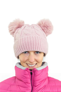 Double Pom Cable Knitted Fleece Lined Beanie