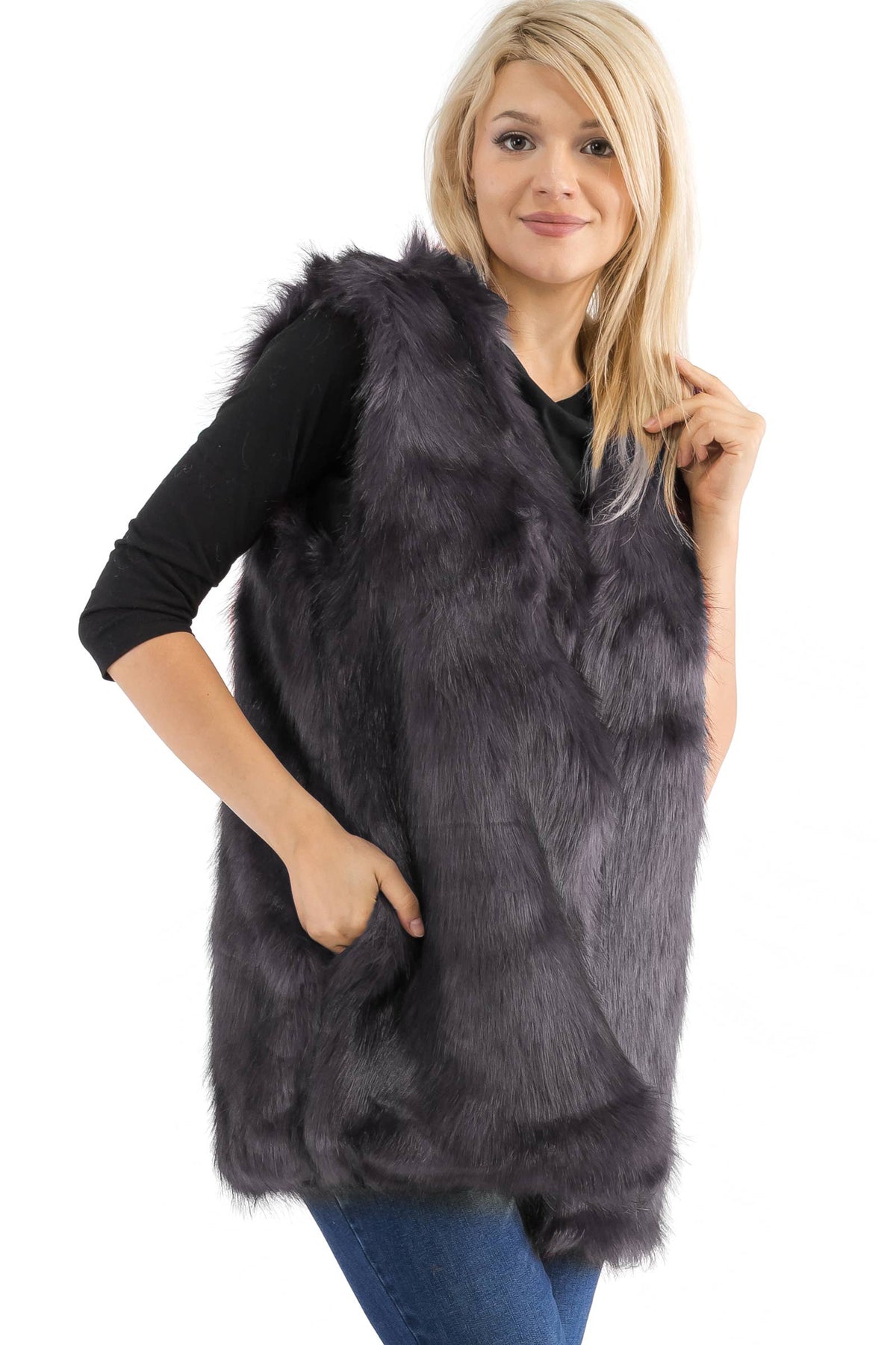 Satin Lined Shaggy Faux Fur Vest