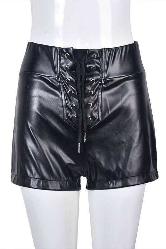 Lace up faux leather shorts
