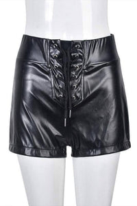 Lace up faux leather shorts