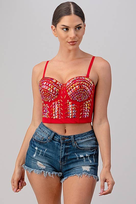 Rainbow Stones Pattern Crop Bustier Top