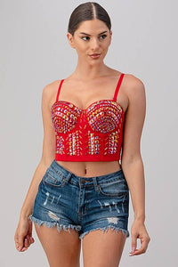 Rainbow Stones Pattern Crop Bustier Top