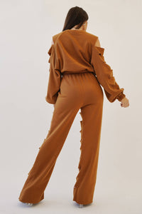 Mens Cut out legs fleece straight pants