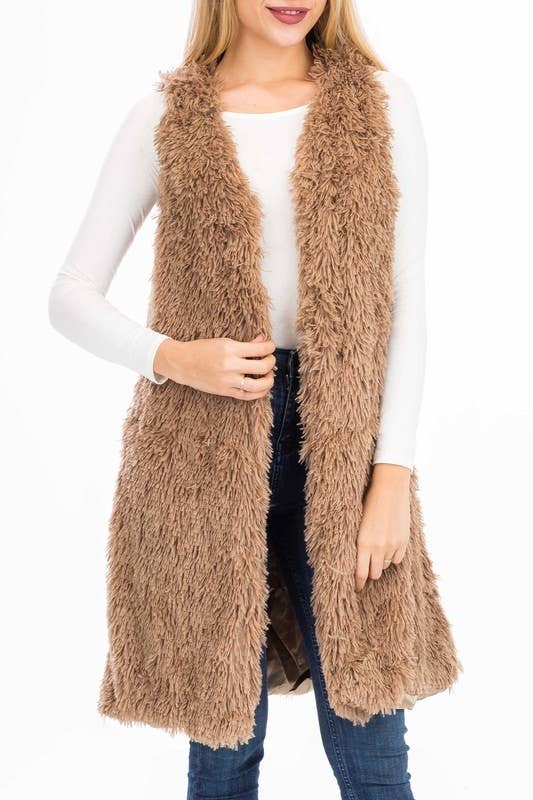 Glossy Faux Fur Long Vest