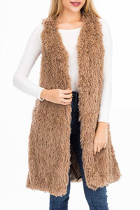Glossy Faux Fur Long Vest