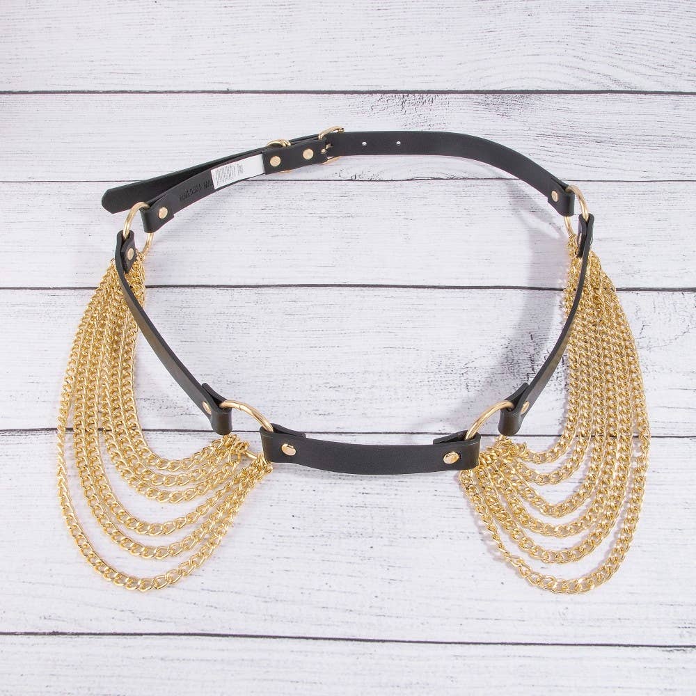 Multi Layered Chain Waist Vegan Leather Belt