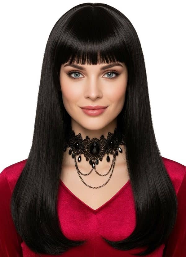 Black Long Hair Wig With Bangs
