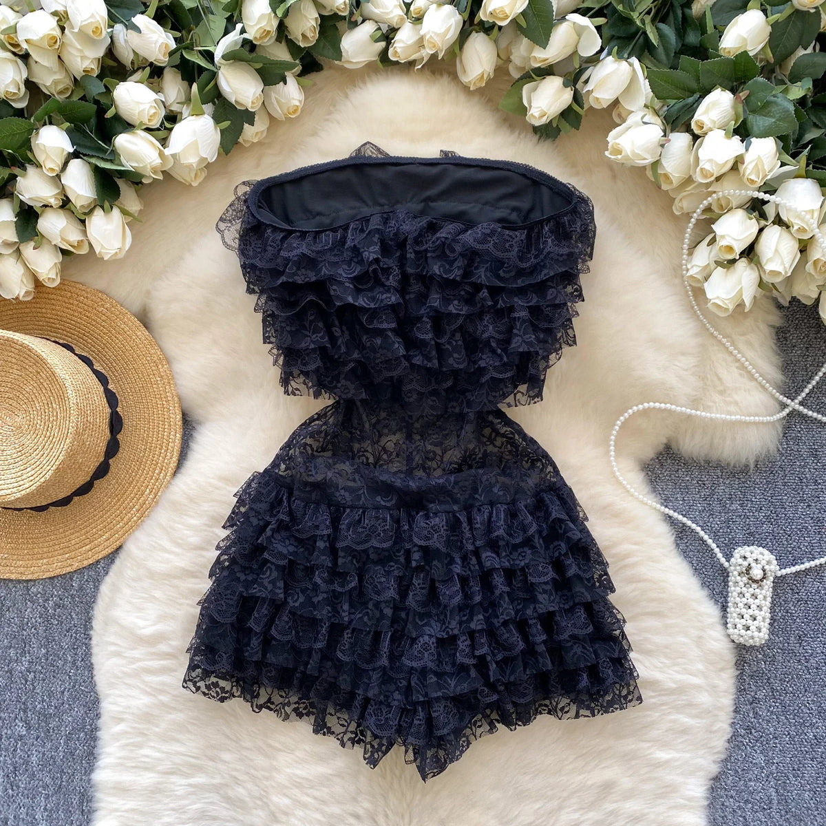 Black Ruffle Romper