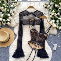 Black Lace Sleeves and Bustier Top