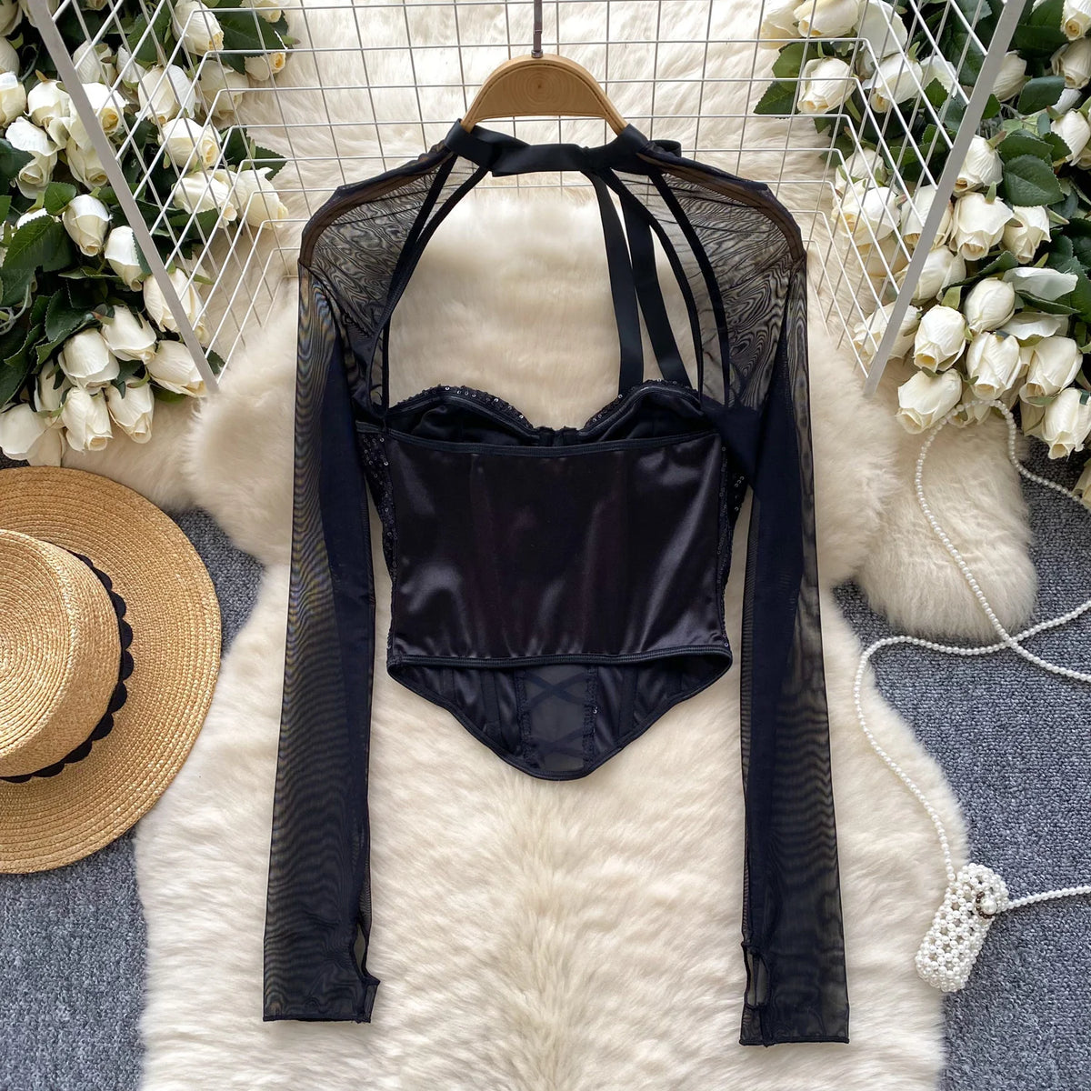Long Sleeve Sparkle Bustier Top