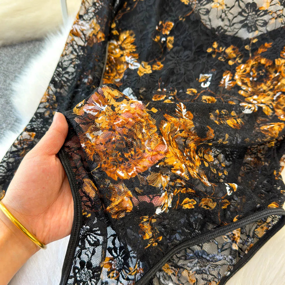Lace Leaves Bustier Bodysuit