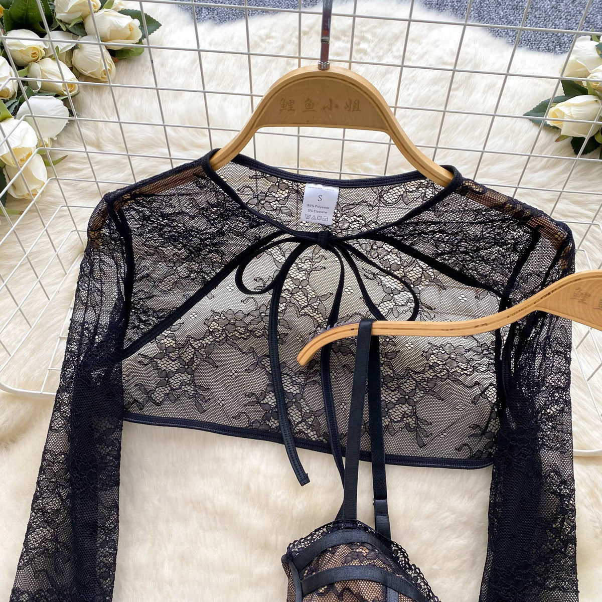 Black Lace Sleeves and Bustier Top