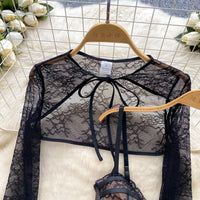 Black Lace Sleeves and Bustier Top