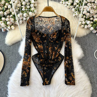 Lace Leaves Bustier Bodysuit