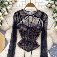 Black Lace Sleeves and Bustier Top