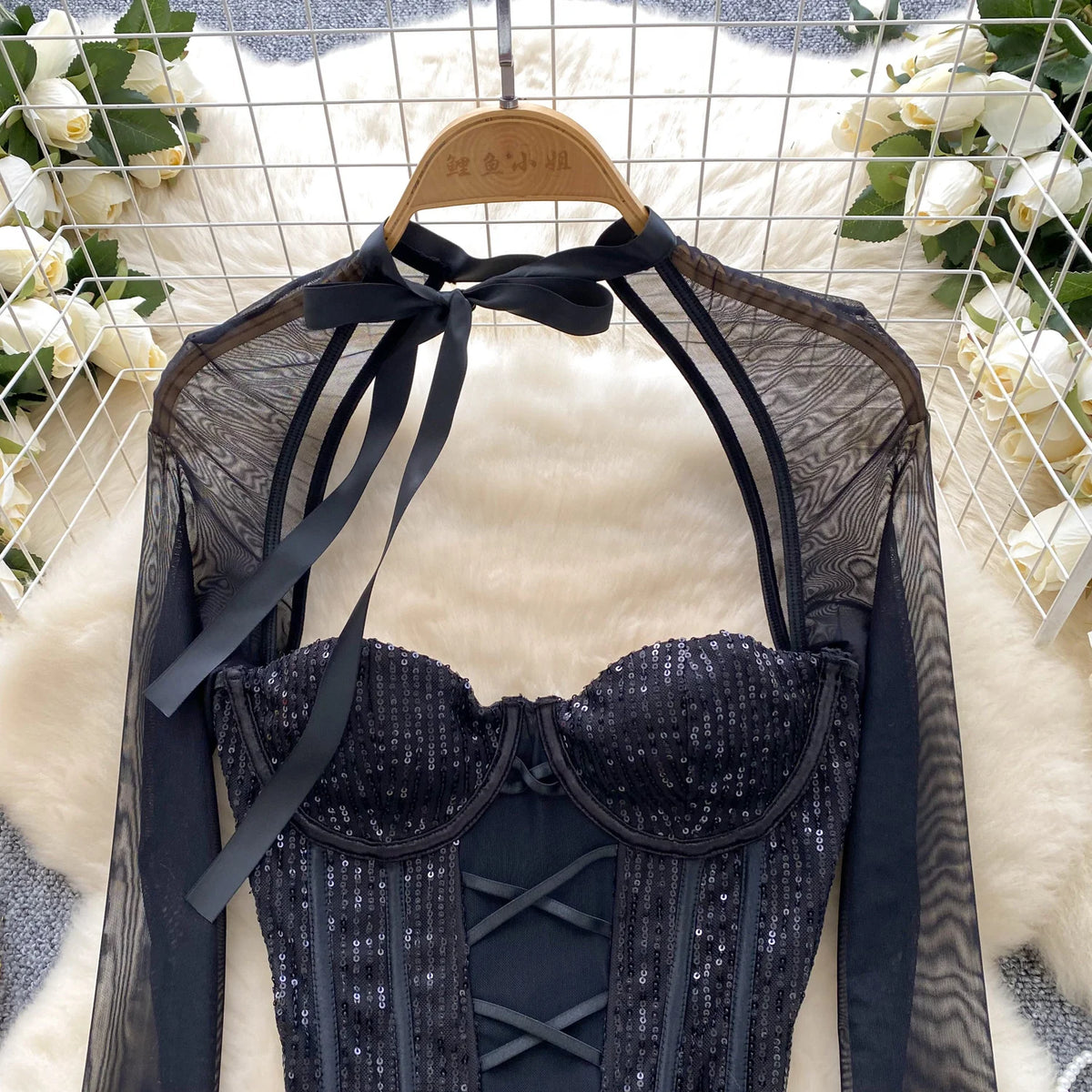 Long Sleeve Sparkle Bustier Top