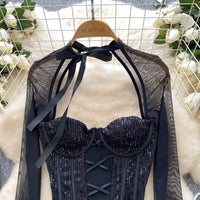 Long Sleeve Sparkle Bustier Top