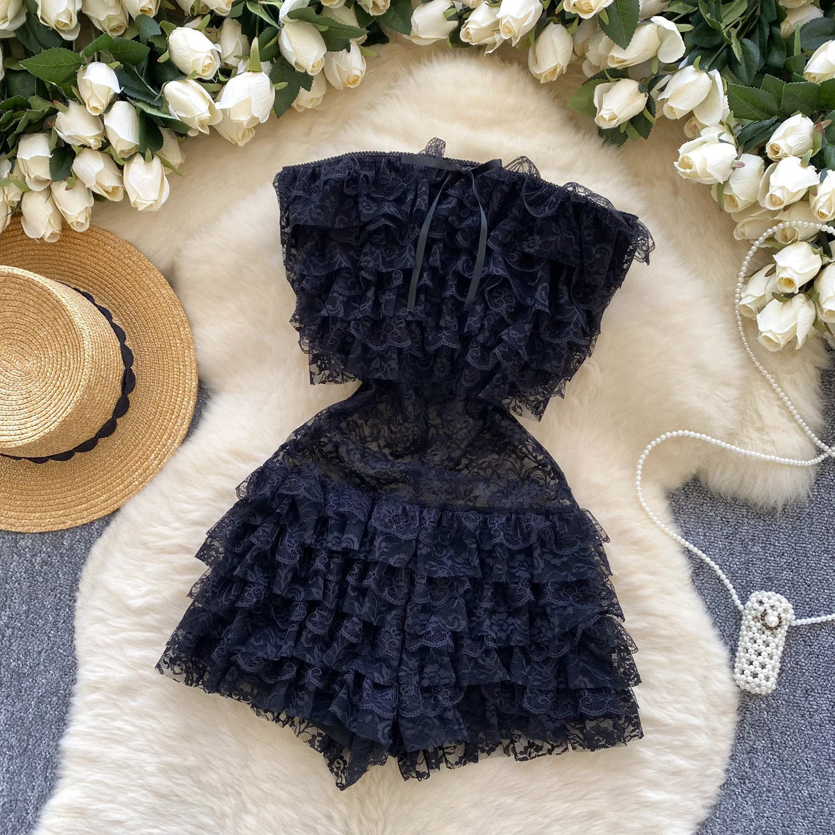 Black Ruffle Romper