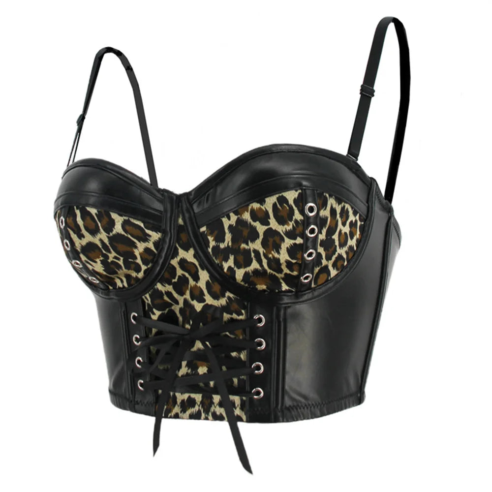 Leopard Laced Leather Bustier
