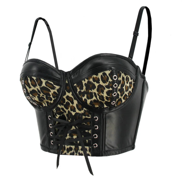 Leopard Laced Leather Bustier
