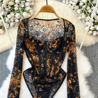 Lace Leaves Bustier Bodysuit