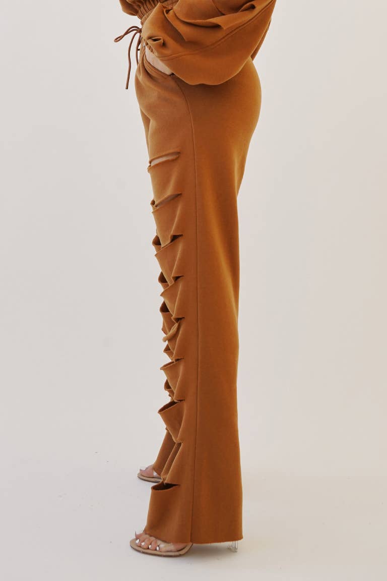 Mens Cut out legs fleece straight pants