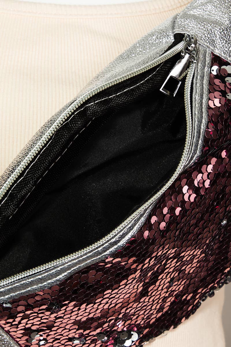 Sequin Front Single Zipper Fanny Pack