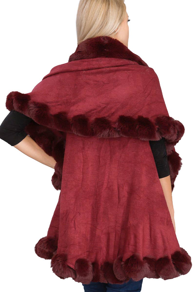 Luxury Bubble Faux Fur Double Layered Cape Poncho