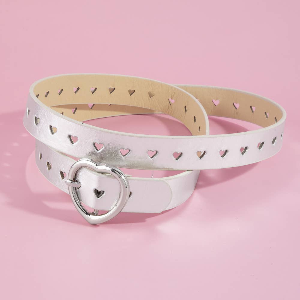 Heart Buckle Heart Punched Metallic Belt