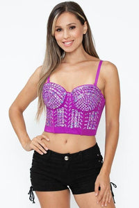 Rainbow Stones Pattern Crop Bustier Top