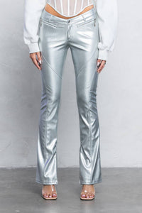 V-cut Faux leather boot-cut pants