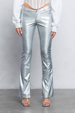 V-cut Faux leather boot-cut pants