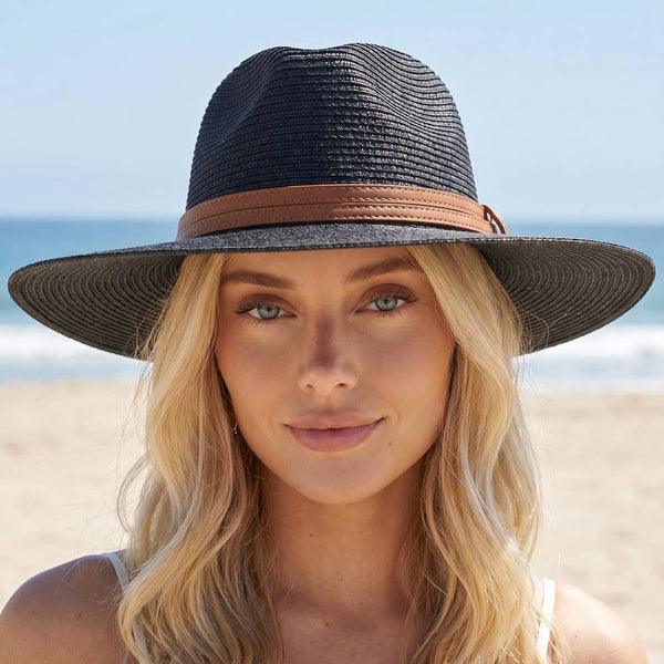 Paper Straw Fedora With Leather Studded Band