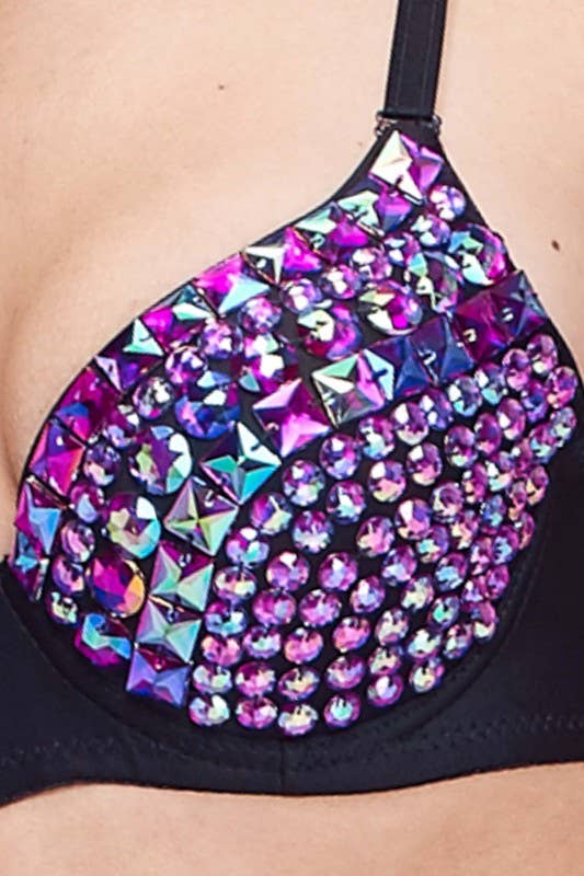 Multicolor Full Rhinestone Bra