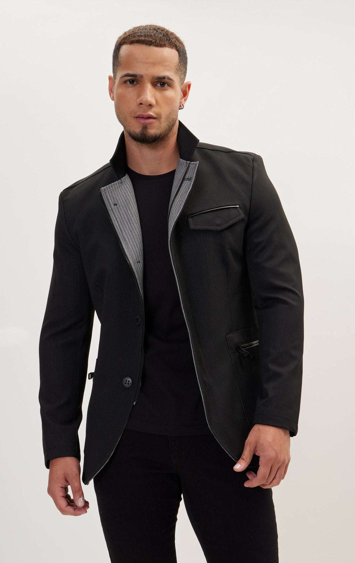 Men's Stand Collar Sport Coat - Black
