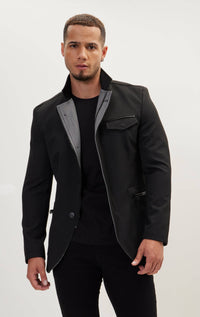 Men's Stand Collar Sport Coat - Black