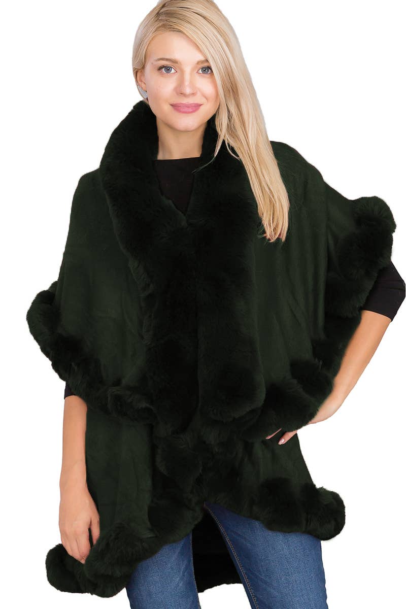 Luxury Bubble Faux Fur Double Layered Cape Poncho