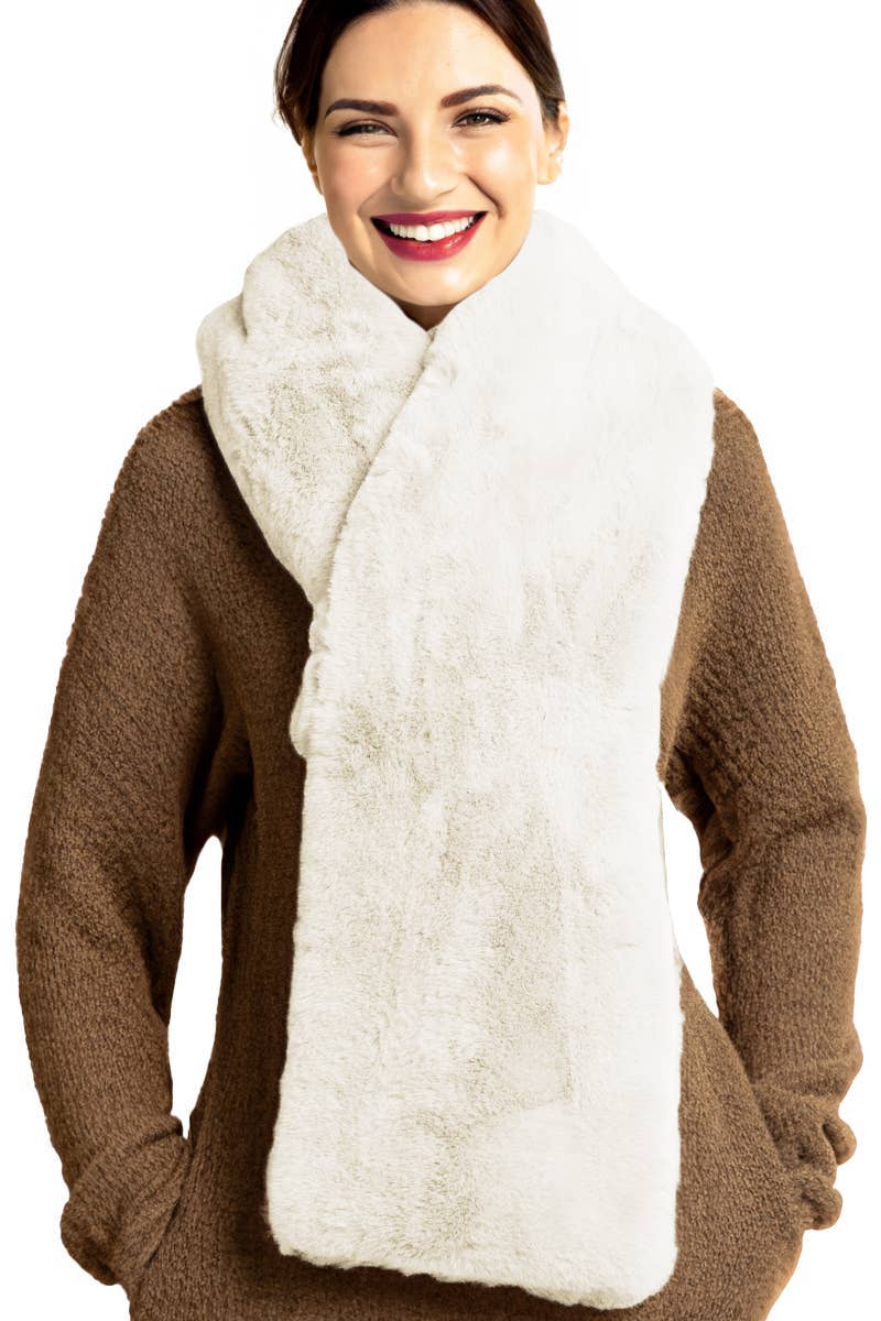 Lux Fluffy Faux Fur Satin Lined Stole Shawl Scarf