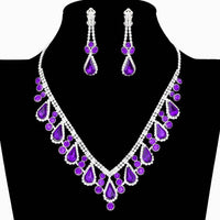 V Shape Elegant Rhinestone Necklace Set Clipon Earrings