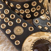 Hammered Circle Buckle Studded Vegan Leather Belt