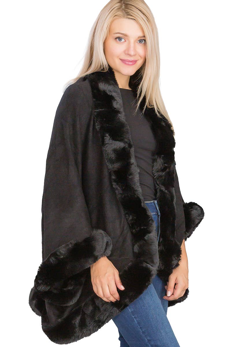 Luxury Faux Fur Lined Single Layered Shawl Poncho