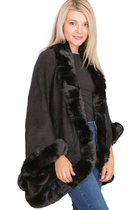Luxury Faux Fur Lined Single Layered Shawl Poncho