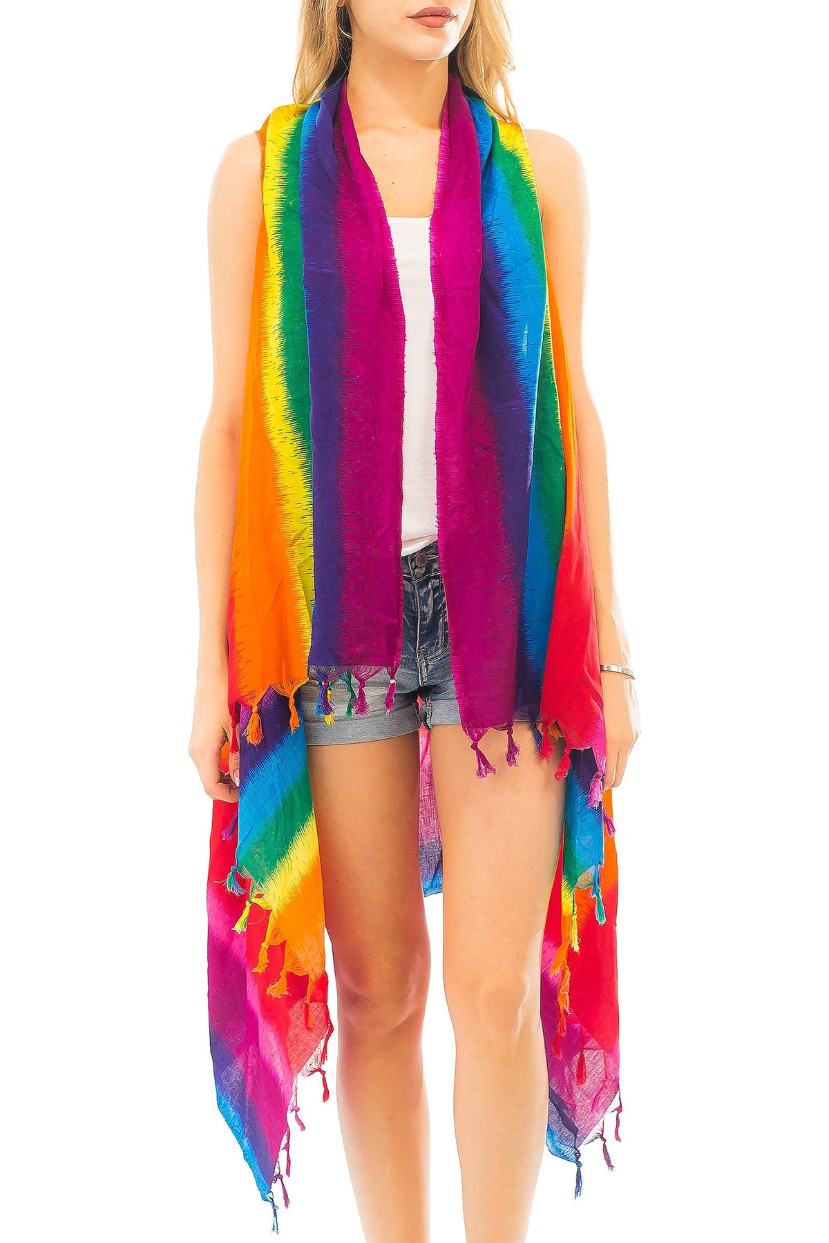 Rainbow Stripes Cooling Cotton Cover Up Vest