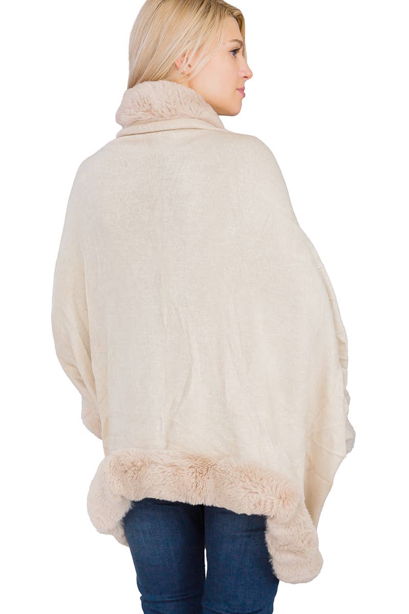 Luxury Faux Fur Lined Single Layered Shawl Poncho