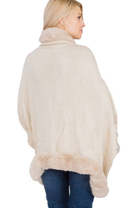Luxury Faux Fur Lined Single Layered Shawl Poncho