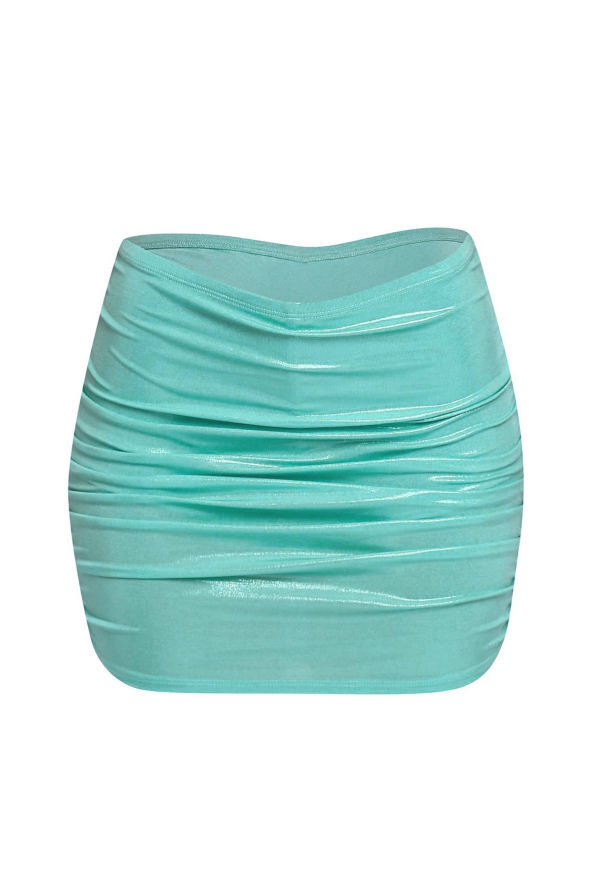 Slinky foiled ruched skirt with shorts under