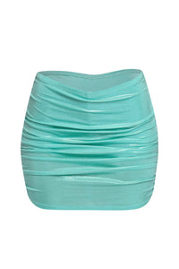 Slinky foiled ruched skirt with shorts under